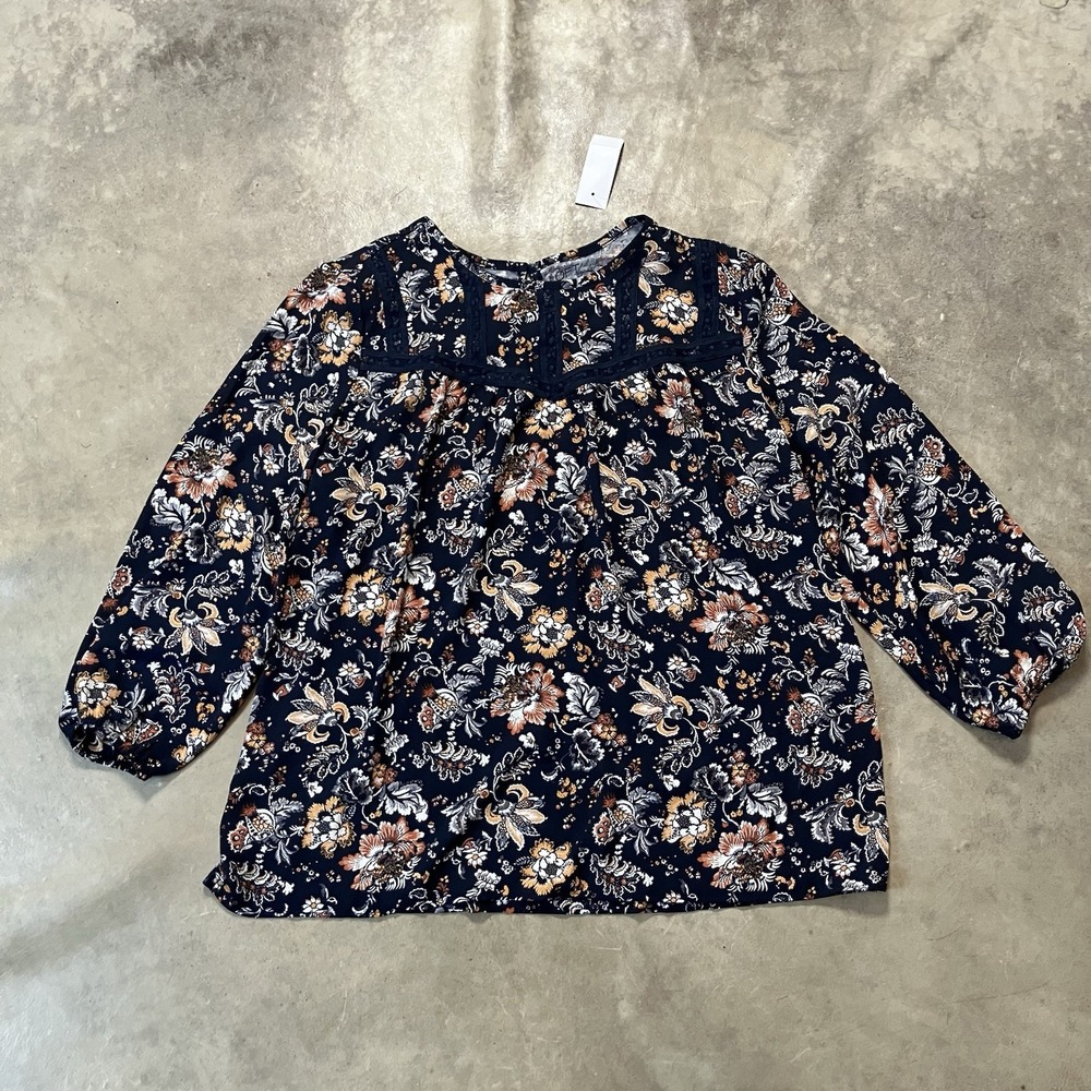 Loft Outlet Shirt Womens‎ Size Medium Blue Multicolor Floral Long Sleeve Blouse
